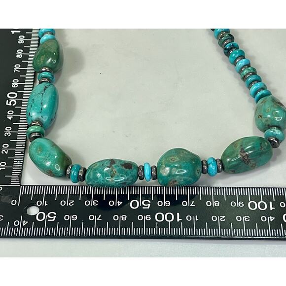 VTG Southwest Carved Heishi Turquoise Bead Necklace Sterling 925 Spacers 80.8g - Picture 14 of 16